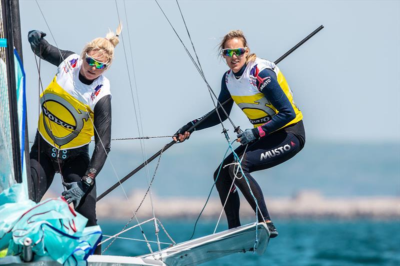 Charlotte Dobson and Saskia Tidey on day 3 of the Volvo 49er, FX, Nacra, European Championships - photo © Nick Dempsey / RYA