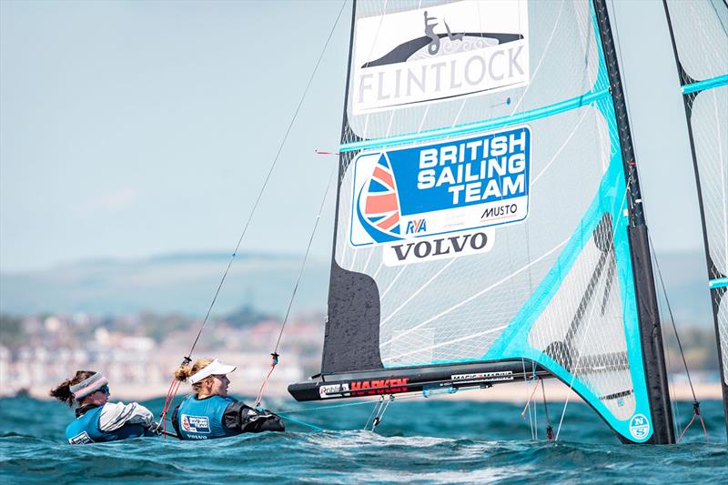 Sophie Weguelin and Sophie Ainsworth on day 6 of the Volvo Nacra 17, 49er and 49er FX European Championship photo copyright Nick Dempsey / RYA taken at Weymouth & Portland Sailing Academy and featuring the 49er FX class