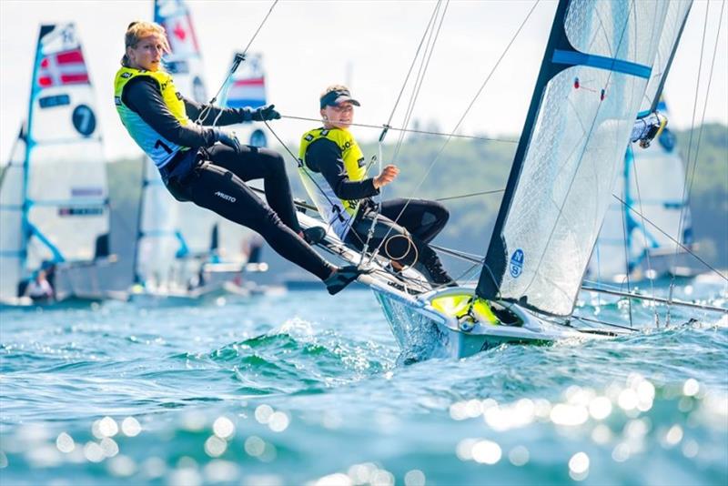 It was the first win of the Kieler Woche for Victoria Jurczok and Anika Lorenz in the 49erFX  photo copyright Sascha Klahn taken at Kieler Yacht Club and featuring the 49er FX class