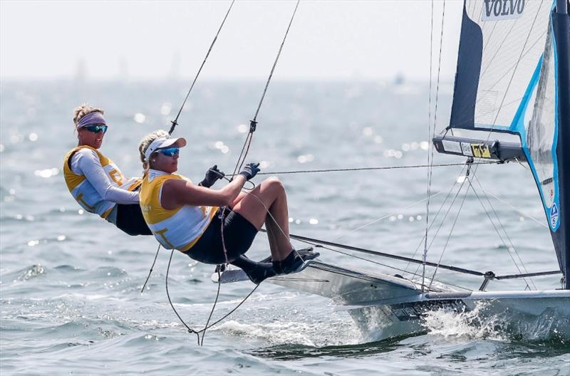 Charlotte Dobson and Saskia Tidey - Ready Steady Tokyo day 2 photo copyright Sailing Energy / World Sailing taken at  and featuring the 49er FX class