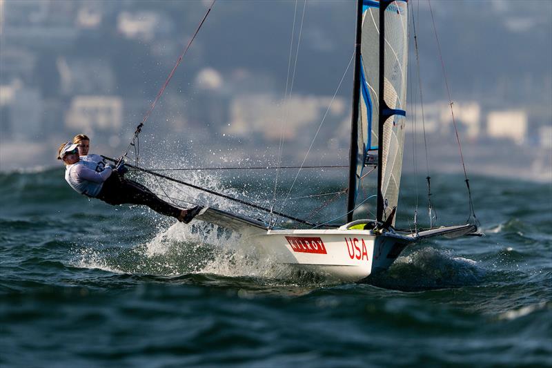 Stephanie Roble and Maggie Shea hone their craft at Ready Steady Tokio Sailing 2019 photo copyright PEDRO MARTINEZ/SAILING ENERGY/WORLD SAILING 17 August, 2019 taken at St. Francis Yacht Club and featuring the 49er FX class