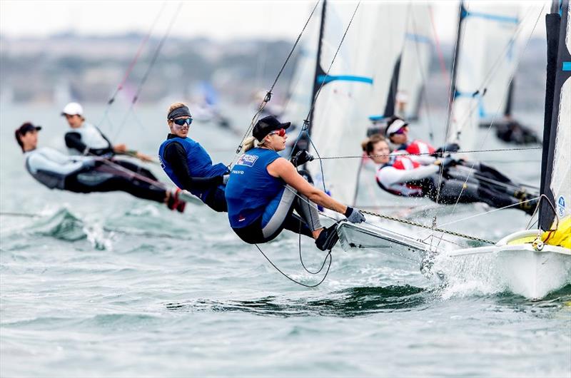 Charlotte Dobson and Saskia Tidey - 2020 49er, 49erFX and Nacra 17 World Championships, day 3 photo copyright Pedro Martinez / Sailing Energy taken at Royal Geelong Yacht Club and featuring the 49er FX class