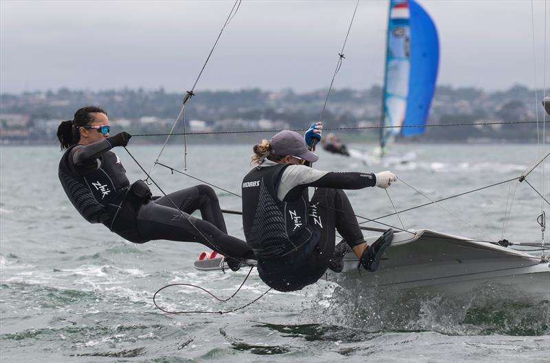 Crystal Sun and Olivia Hobbs (NZL)  - 49erFX - Day 3 - 2020 World Championships - Royal Geelong Yacht Club - February 2020 photo copyright Bill Phillips taken at Royal Geelong Yacht Club and featuring the 49er FX class