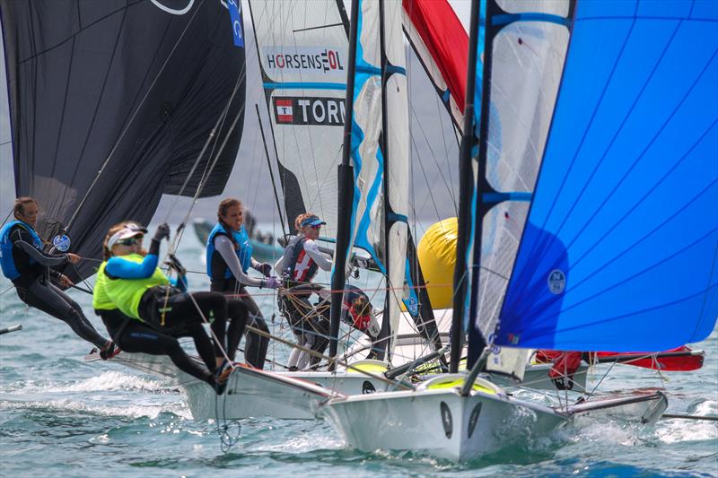 49er FX - Hyundai Worlds - Day 4, December 6, 2019, Auckland NZ photo copyright Richard Gladwell / Sail-World.com\ taken at Takapuna Boating Club and featuring the 49er FX class