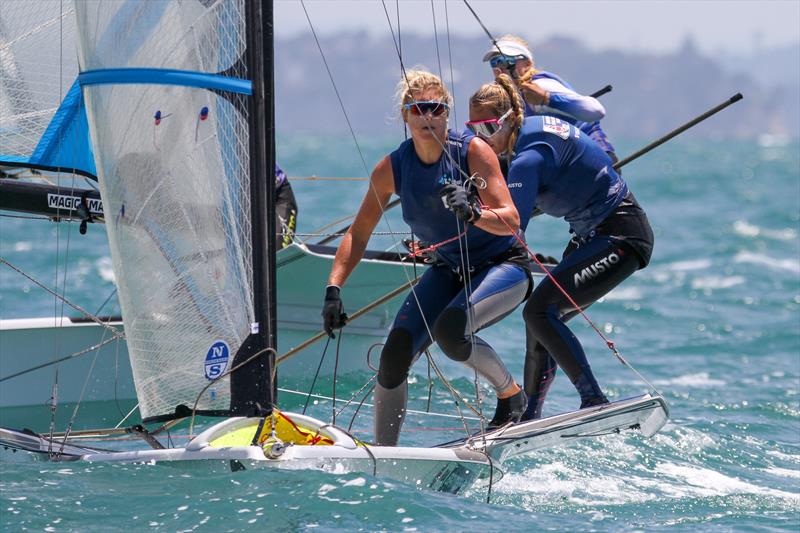 Charlotte Dobson and Saskia Tidey (GBR) - 49er FX - Hyundai Worlds - Day 2 , December 4, 2019, Auckland NZ photo copyright Richard Gladwell / Sail-World.com taken at Takapuna Boating Club and featuring the 49er FX class