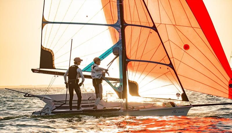 Stephan Baker and Nicholas Hardy at West Marine US Open Sailing – Miami photo copyright US Sailing / Allison Chenard taken at Miami Yacht Club and featuring the 49er FX class