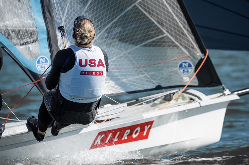 49erFX athlete Maggie Shea Maggie Shea (Wilmette, Ill.) of Team Roble-Shea training in Miami photo copyright Allison Chenard / US Sailing taken at  and featuring the 49er FX class