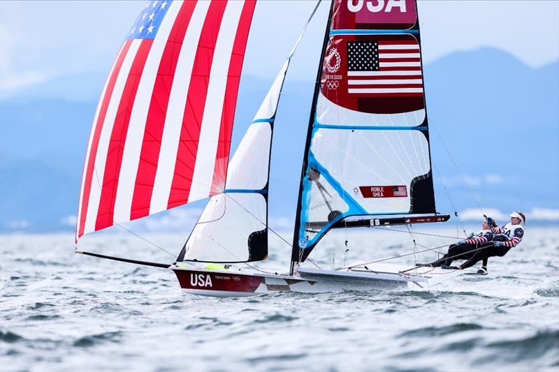 Stephanie Roble and Maggie Shea (USA) on Tokyo 2020 Olympic Sailing Competition Day 3 photo copyright Sailing Energy / World Sailing taken at  and featuring the 49er FX class