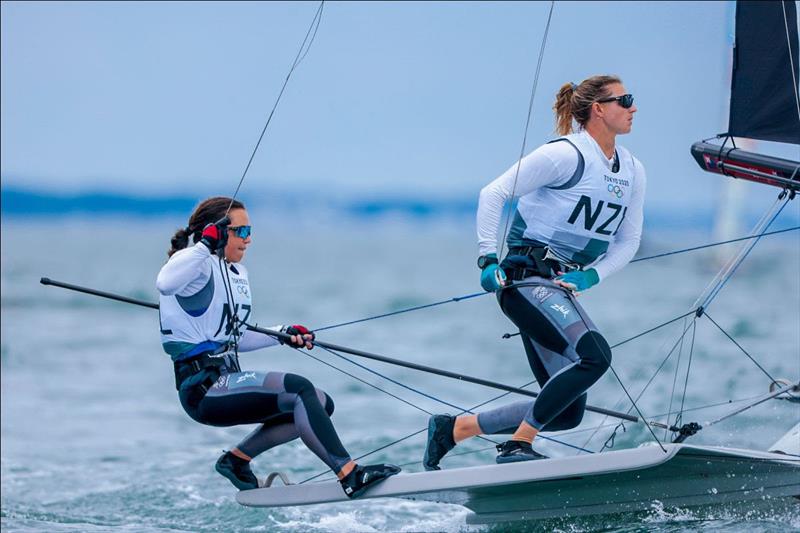 Alex Maloney and Molly Meech had a dramatic opening day in the 49erFX. photo copyright Sailing Energy / World Sailing taken at Yachting New Zealand and featuring the 49er FX class