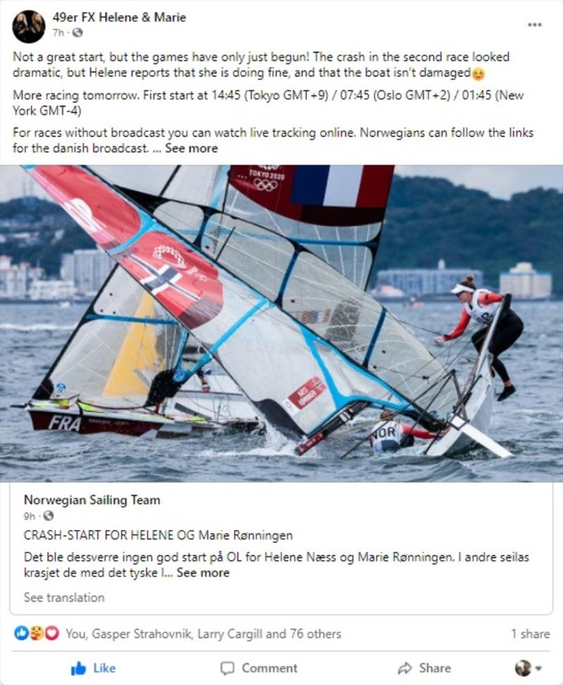 Marie Olsen's FB post photo copyright 49er and Nacra 17 Sailing taken at  and featuring the 49er FX class