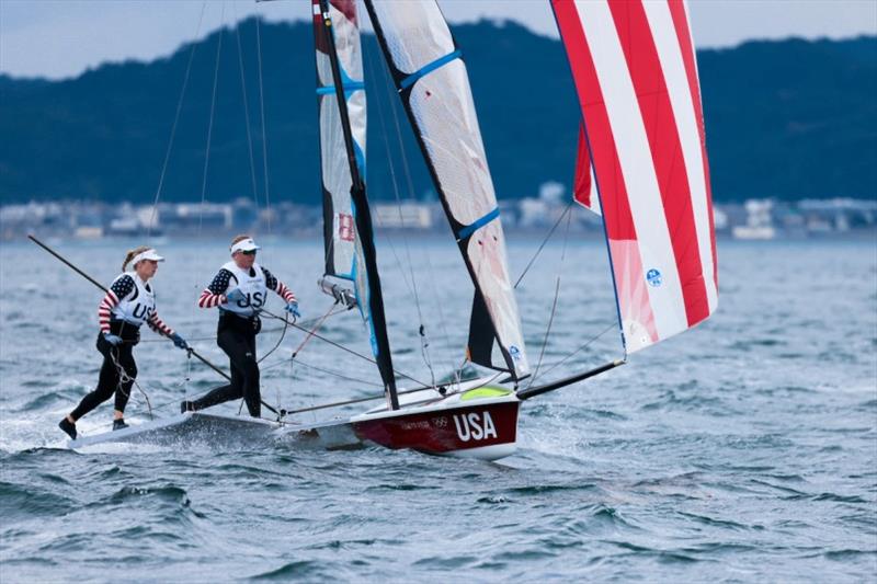 Stefanie Roble and Maggie Shea (USA) have a stellar first day - Tokyo 2020 Olympics photo copyright Sailing Energy / World Sailing taken at  and featuring the 49er FX class