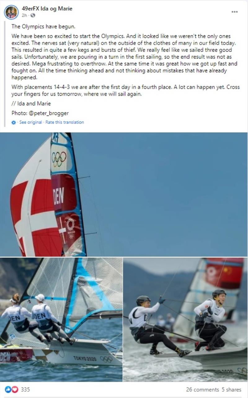 Ida Nielsen's FB post photo copyright 49er and Nacra 17 Sailing taken at  and featuring the 49er FX class