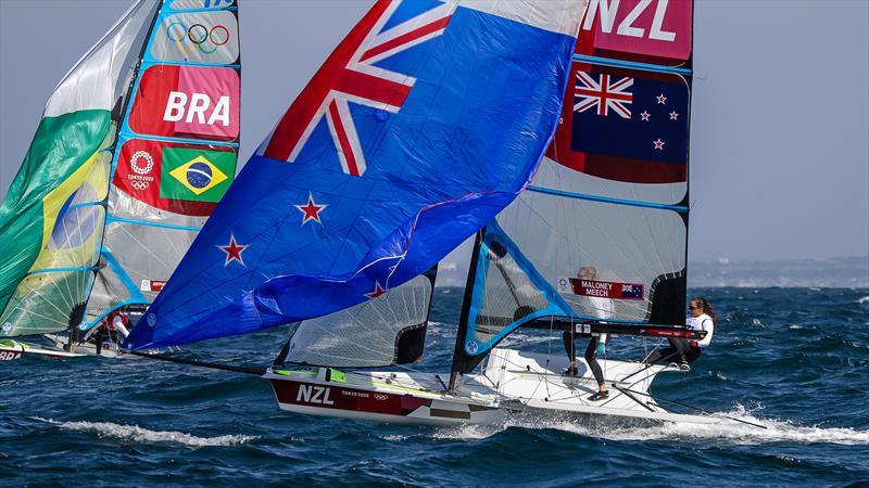 Tokyo2020 - Day 4 - July, 28, - Enoshima, Japan.NZL 49erFX Silver medalists in Rio, battle with Rio Gold medalists (BRA) photo copyright Richard Gladwell - Sail-World.com / nz taken at  and featuring the 49er FX class