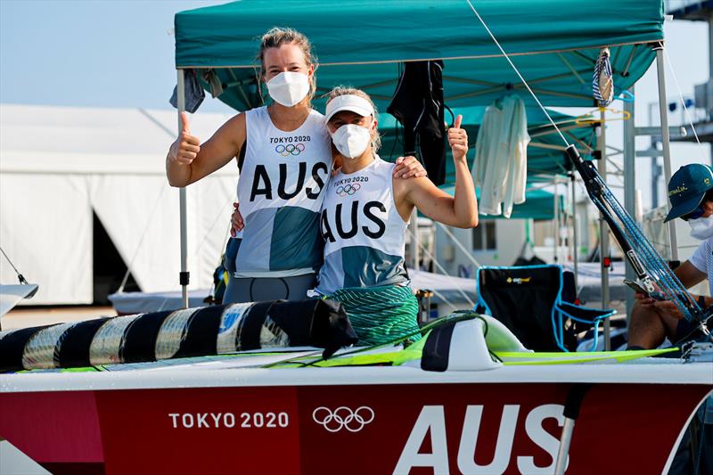 Tess Lloyd and Jaime Ryan (AUS) on day 7 of the Tokyo 2020 Olympic Sailing Competition photo copyright Sailing Energy / World Sailing taken at  and featuring the 49er FX class