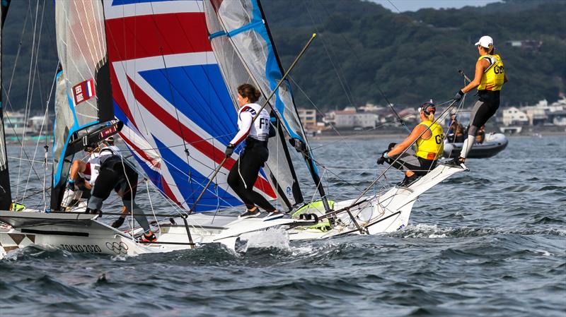 Charlotte Dodson and Saskia Tidey (GBR) GBR - series leaders - 49erFX Tokyo2020 - Day 6- July, 30, - Enoshima, Japan photo copyright Richard Gladwell - Sail-World.com/nz taken at  and featuring the 49er FX class