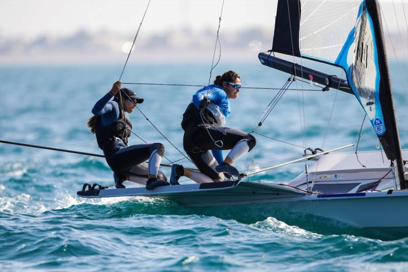 Lara Granier with Amelie Riou (FRA) en-route to race win photo copyright Sailing Energy / Tomas Moya taken at  and featuring the 49er FX class