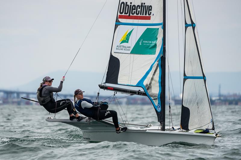 Laura Harding & Annie Wilmot in the 49erFX on Sail Melbourne 2022, day 5 photo copyright Beau Outteridge taken at Royal Brighton Yacht Club and featuring the 49er FX class