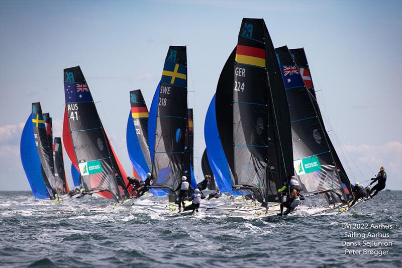 Australians among the downwind 49erFX action - 49er, 49erFX and Nacra 17 European Championships photo copyright Peter Brogger taken at  and featuring the 49er FX class