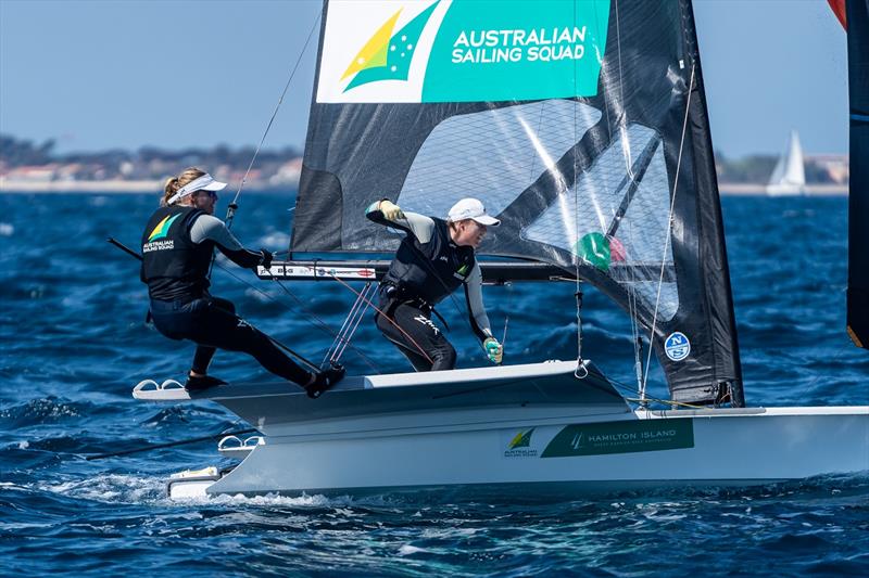 Laura Harding and Annie Wilmot - 2022 49er, 49erFX and Nacra 17 World Championships photo copyright Beau Outteridge taken at  and featuring the 49er FX class