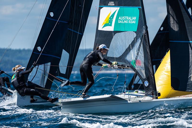 Tess Lloyd & Dervla Duggan (49erFX) competing at 49er, 49erFX & Nacra 17 World Championships in Hubbards, NS, Canada photo copyright Beau Outteridge taken at  and featuring the 49er FX class
