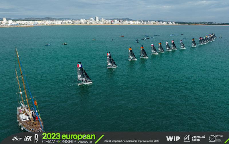 Light winds on day 1 of the European Championship in Portugal photo copyright Vilamoura Sailing / PROW Media group taken at Vilamoura Sailing and featuring the 49er FX class
