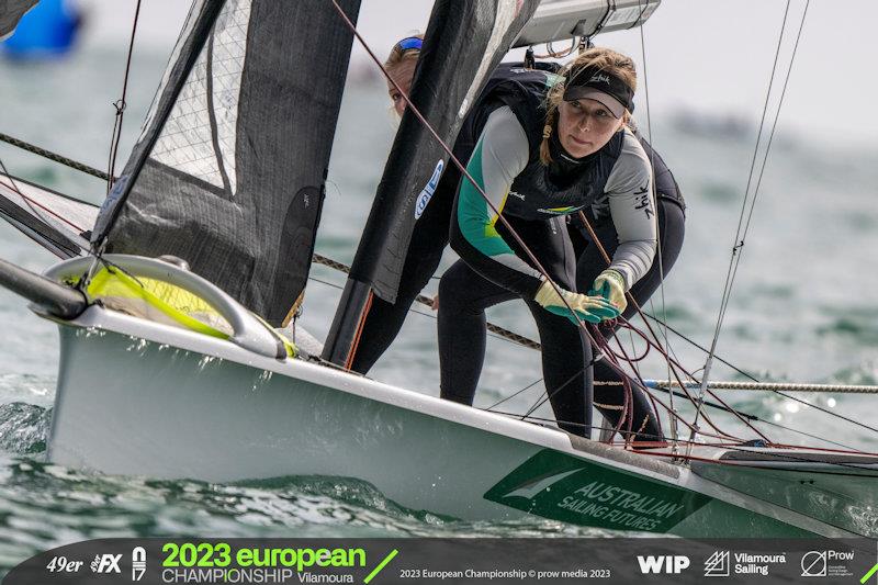Light winds on day 1 of the European Championship in Portugal photo copyright Vilamoura Sailing / PROW Media group taken at Vilamoura Sailing and featuring the 49er FX class