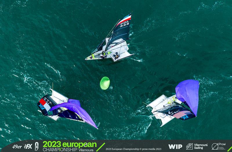 Light winds on day 1 of the European Championship in Portugal photo copyright Vilamoura Sailing / PROW Media group taken at Vilamoura Sailing and featuring the 49er FX class