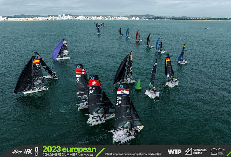 Light winds on day 1 of the European Championship in Portugal photo copyright Vilamoura Sailing / PROW Media group taken at Vilamoura Sailing and featuring the 49er FX class
