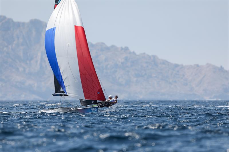 Sarah Stayaert/Christine Picon (FRA) - Medal Race- Womens Skiff - Paris Olympic Sailing in Marseille, France August 2, 2024 photo copyright World Sailing / Sander van der Borch taken at  and featuring the 49er FX class