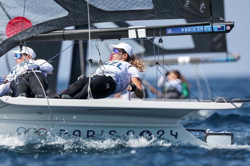 Jo Aleh and Mollie Meech - Medal race - Womens Skiff - Paris Olympic Sailing in Marseille, France August 2, 2024 photo copyright World Sailing / Sander van der Borch taken at  and featuring the 49er FX class
