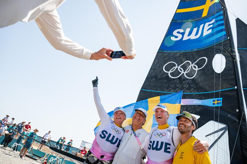 Swedish celebrations - Medal Race - 49erFX - Womens Skiff - Paris Olympic Sailing in Marseille, France August 2, 2024 photo copyright World Sailing / Jean-Louis Carli taken at  and featuring the 49er FX class