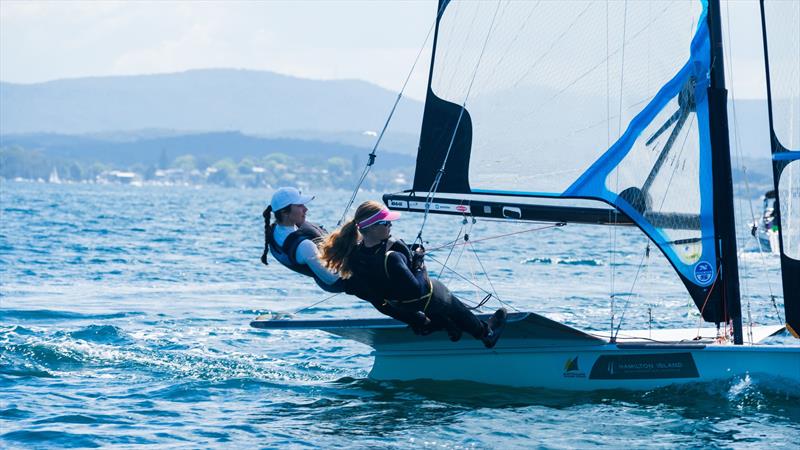 Brooke Wilson on the water with participants during the Australian Sailing Team 49erFX Experience Camp - photo © Eliza Kirby