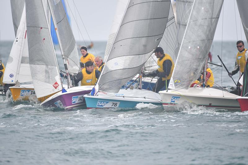 Some tight rounding action from Race 5 on day 3 of the SAP 505 Worlds at Weymouth - photo © Christophe Favreau / www.christophefavreau.com