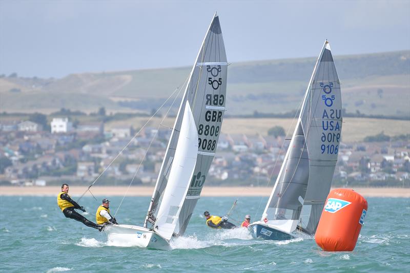 Smith and Needham edge Martin and Lowry in Race 8 on day 5 of the SAP 505 Worlds at Weymouth - photo © Christophe Favreau / www.christophefavreau.com