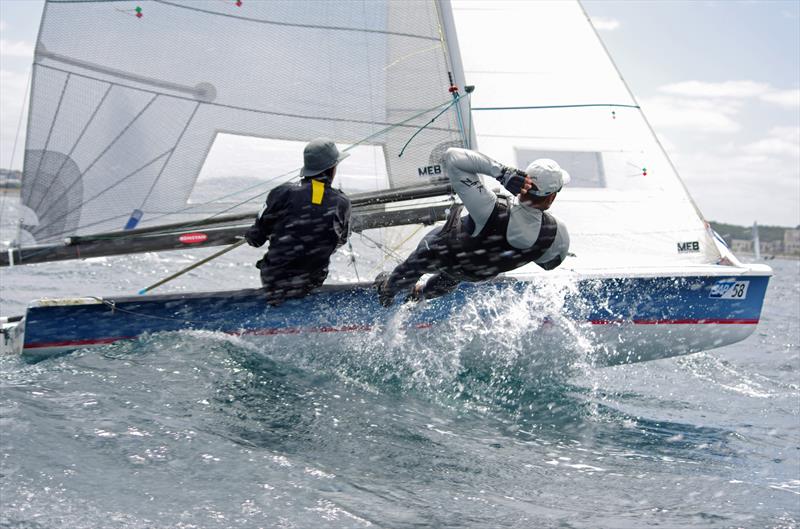 Ryan Menzies & Lachlan Hornsby on day 2 of the 505 World Championship photo copyright Christophe Favreau / www.christophefavreau.com taken at Fremantle Sailing Club and featuring the 505 class