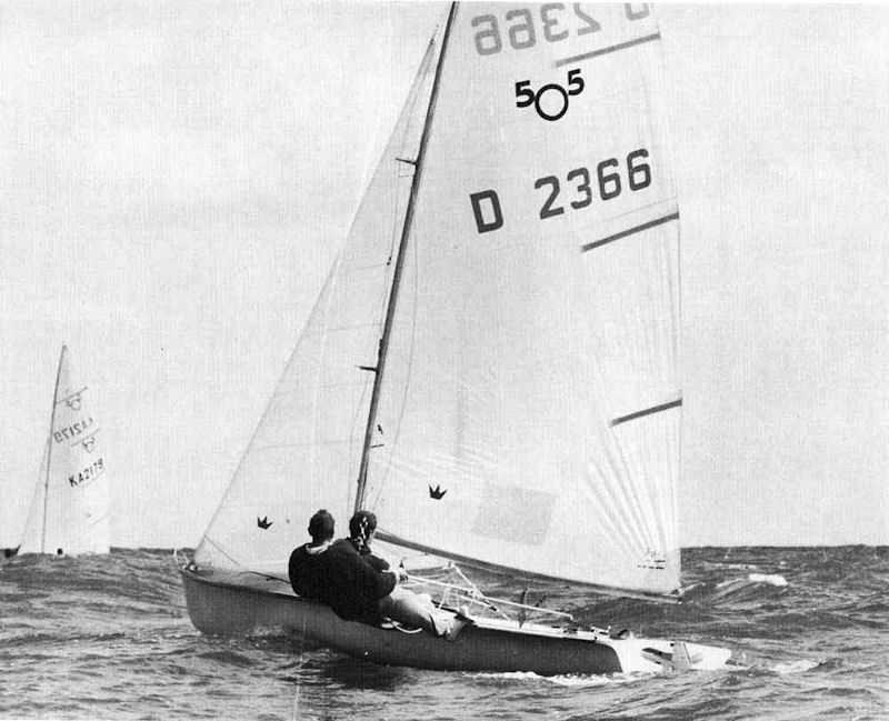 Paul Elvstrom driving his 505 from the wire in 1966, with Pip Pearson crewing photo copyright www.int505.org taken at  and featuring the 505 class