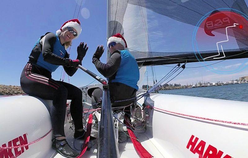 Penny and Russ Clark in the class-owned boat at the 505 World Championship in Fremantle photo copyright Russ Clark taken at Fremantle Sailing Club and featuring the 505 class