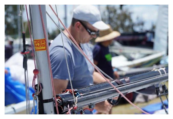 Marcus Cooper preparing the boat - Ronstan Australian Championships photo copyright Jordan Spencer taken at Darling Point Sailing Squadron and featuring the 505 class