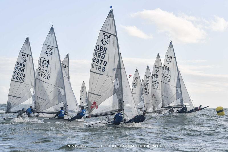 The Class Association owned boat, sailed by multi Olympic medallists Stu Bithell and Simon Hiscocks at the UK Eurocup Event 2021 at Hayling Island photo copyright Christophe Favreau / www.christophefavreau.com taken at Hayling Island Sailing Club and featuring the 505 class