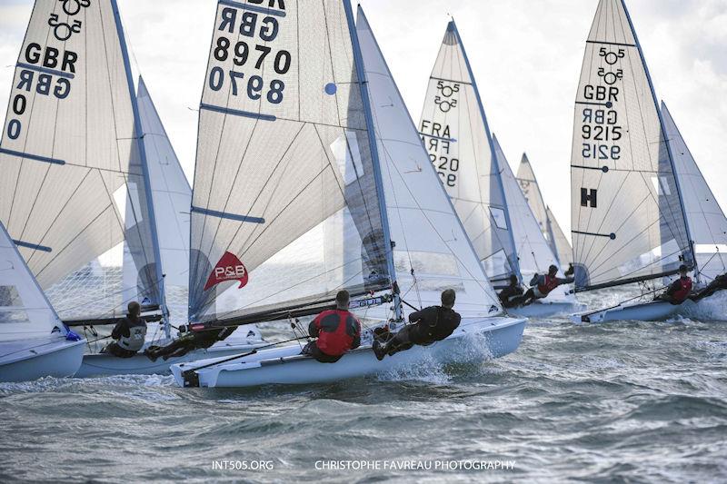 The Class Association owned boat, sailed by multi Olympic medallists Stu Bithell and Simon Hiscocks at the UK Eurocup Event 2021 at Hayling Island photo copyright Christophe Favreau / www.christophefavreau.com taken at Hayling Island Sailing Club and featuring the 505 class