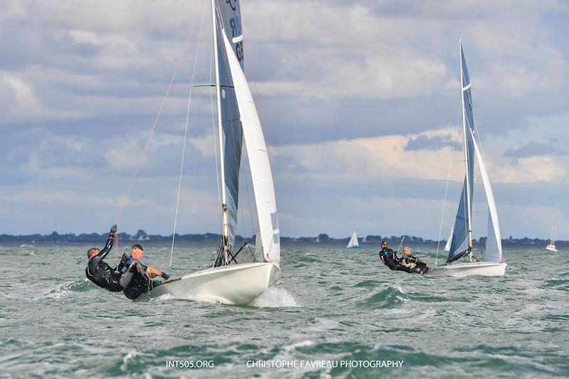 The Class Association owned boat, sailed by multi Olympic medallists Stu Bithell and Simon Hiscocks at the UK Eurocup Event 2021 at Hayling Island photo copyright Christophe Favreau / www.christophefavreau.com taken at Hayling Island Sailing Club and featuring the 505 class
