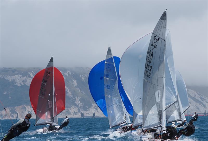 The leading group romp away from the spreader mark - 505 UK National Championships at Weymouth photo copyright Dougal Henshall taken at Weymouth & Portland Sailing Academy and featuring the 505 class