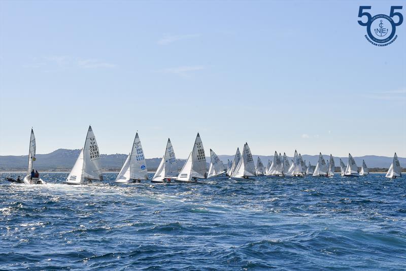 Gate Start Race 1 - 505 European Championship in Spain photo copyright Christophe Favreau / www.christophefavreau.com taken at Club Nàutic Estartit and featuring the 505 class