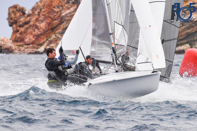 Action at the top mark - 505 European Championship in Spain photo copyright Christophe Favreau / www.christophefavreau.com taken at Club Nàutic Estartit and featuring the 505 class