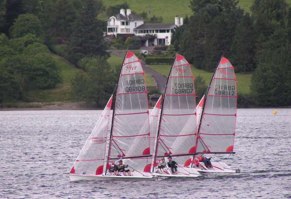 Close racing from the 59ers at the Ullswater Regatta photo copyright Lois Robson taken at Ullswater Yacht Club and featuring the 59er class