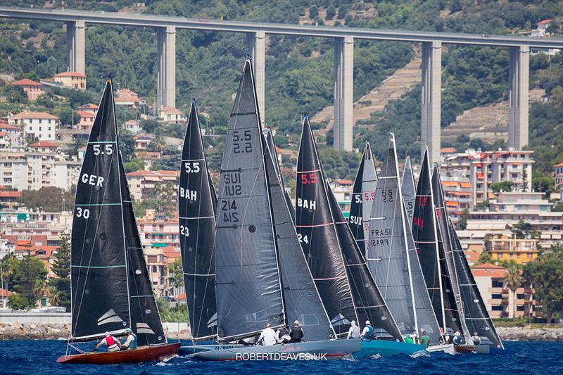 Start of race 3 on day 2 of the 2020 5.5 European Championship photo copyright Robert Deaves taken at Yacht Club Sanremo and featuring the 5.5m class