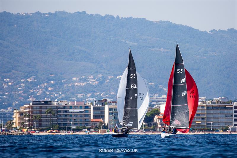 Momo chases Aspire at the 2021 5.5 Metre French Open in Cannes photo copyright Robert Deaves taken at Yacht Club de Cannes and featuring the 5.5m class