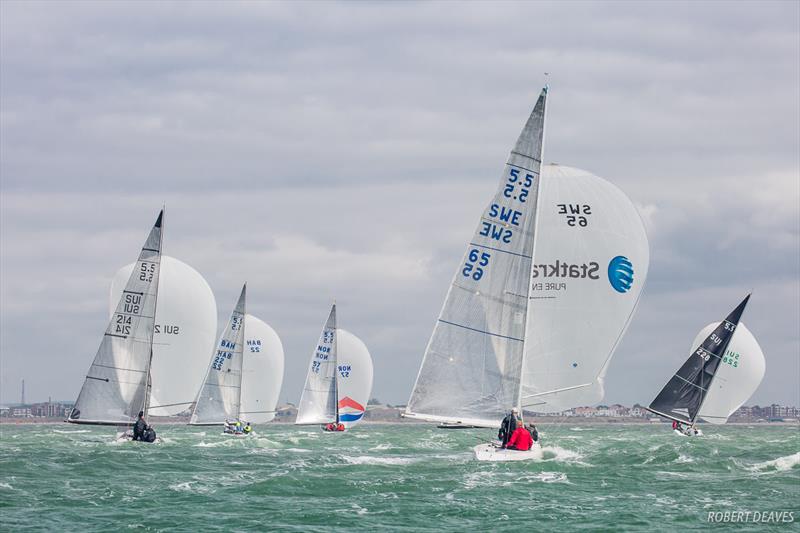 Downwind through the Solent chop - Scandinavian Gold Cup 2018 photo copyright Robert Deaves taken at Royal Yacht Squadron and featuring the 5.5m class