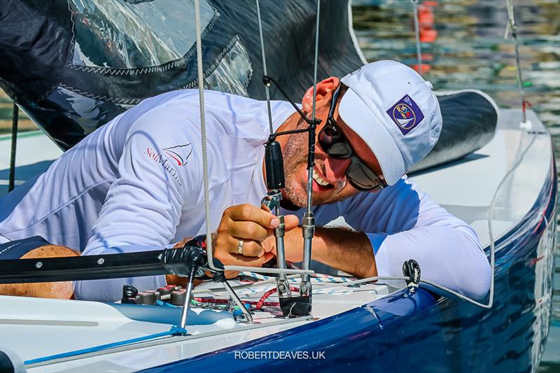 Mateusz Kusznierewicz adjusting the rig - 2020 5.5 European Championship photo copyright Robert Deaves taken at  and featuring the 5.5m class