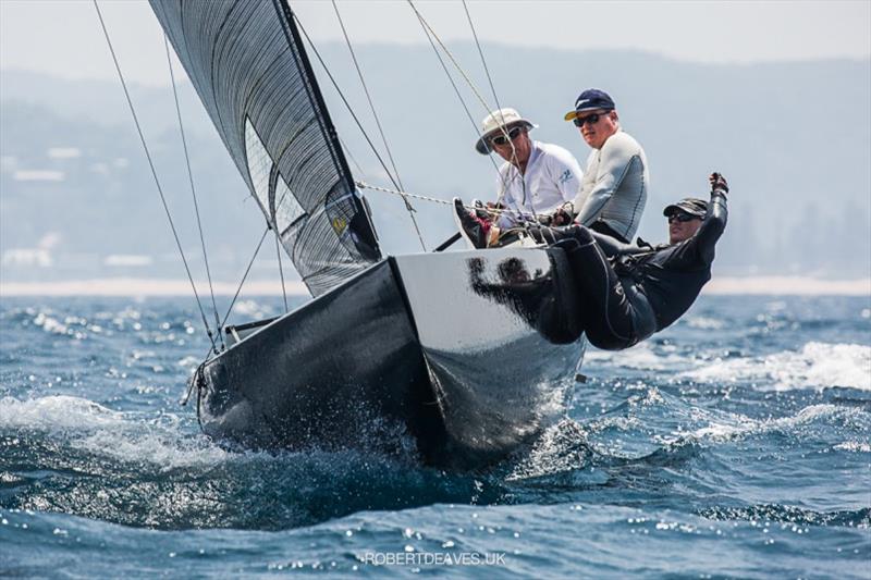 New Technical Committee Chairman Jamie MacPhail (middle) on Black Magic during the 2020 World Championship in Pittwater photo copyright Robert Deaves taken at  and featuring the 5.5m class